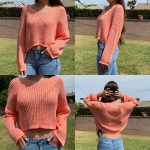 Coral Knit Crop Sweater One Size